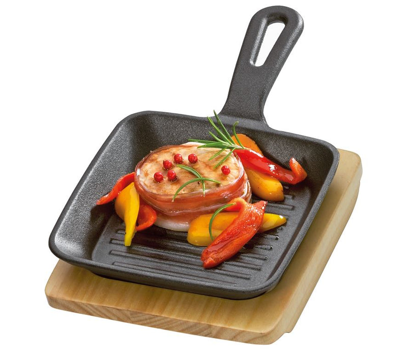 Küchenprofi BBQ Grill-/Servierpfanne mit Holzbrett 23 x 13,5cm