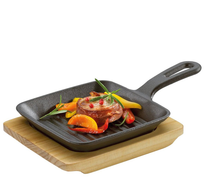Küchenprofi BBQ Grill-/Servierpfanne mit Holzbrett 23 x 13,5cm