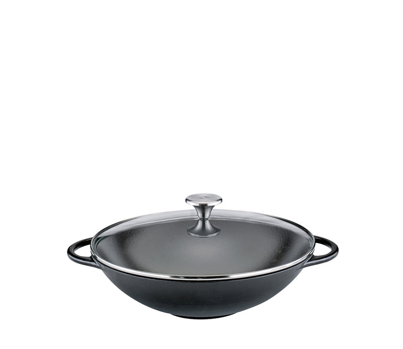 Küchenprofi Provence Gusseisen Wok mit Glasdeckel, 30 cm schwarz