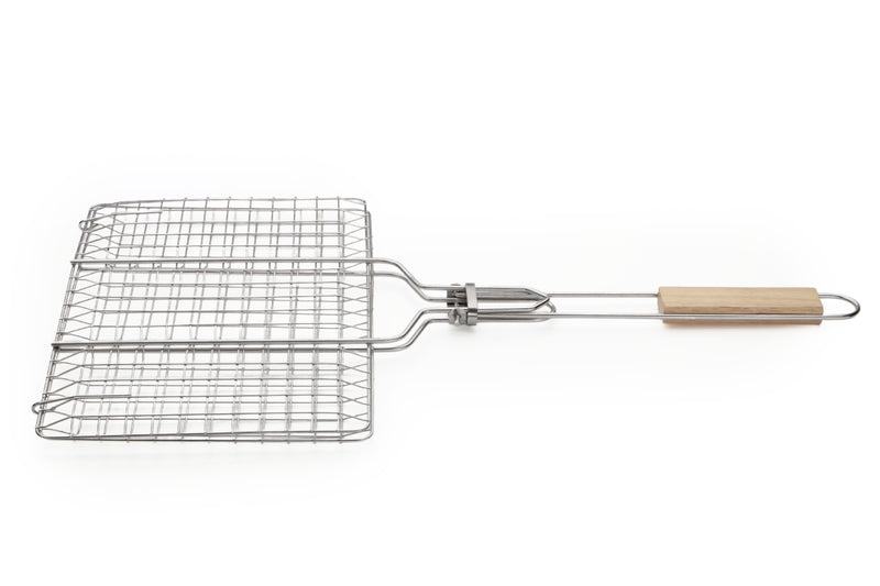Grillgitter aus Edelstahl mit Gummibaumholzgriffen 33 x 23cm