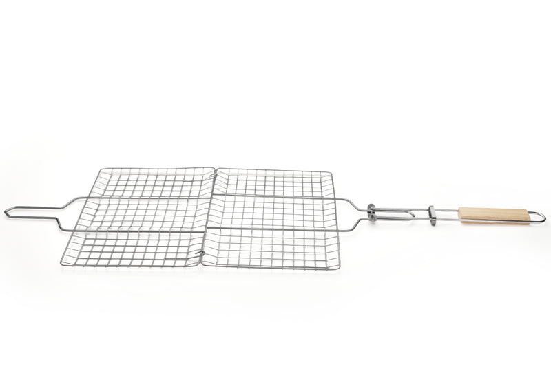 Grillgitter aus Edelstahl mit Gummibaumholzgriffen 33 x 23cm