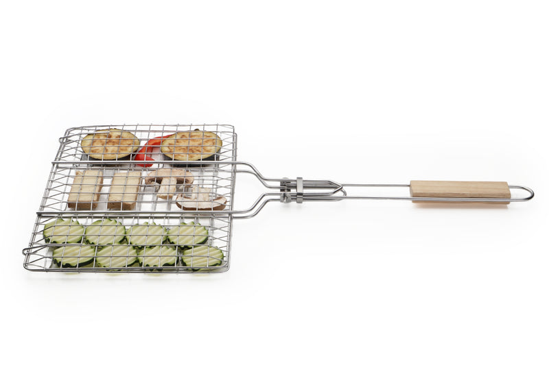 Grillgitter aus Edelstahl mit Gummibaumholzgriffen 33 x 23cm