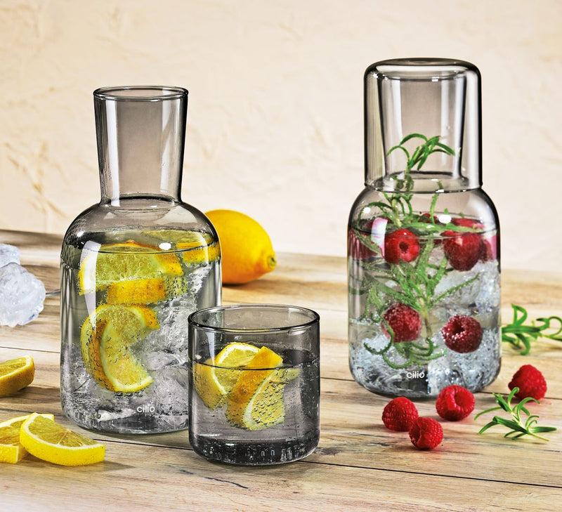 Cilio Wasserkaraffe LORENZO mit Trinkglas - 750 ml Borosilikatglas