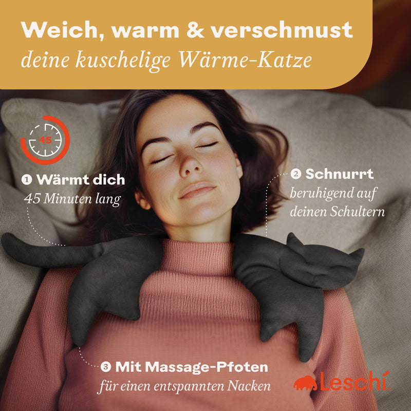 Leschi Körnerkissen für Mikrowelle, Wärmekissen Nacken-Katze