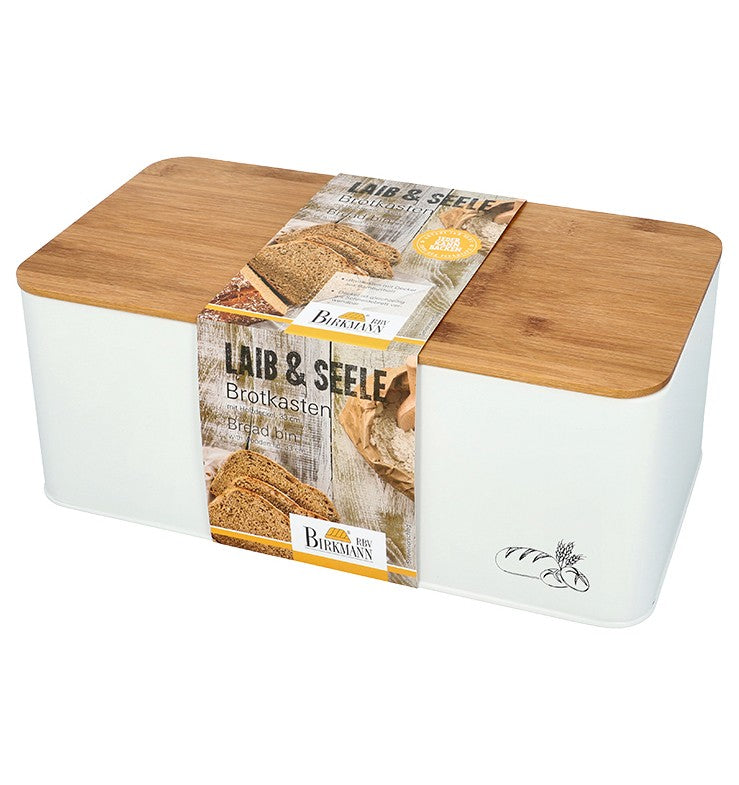 Birkmann Laib und Seele Brotkasten Metall, 33 x 18 x 13 cm, mit Bambus Holzdeckel