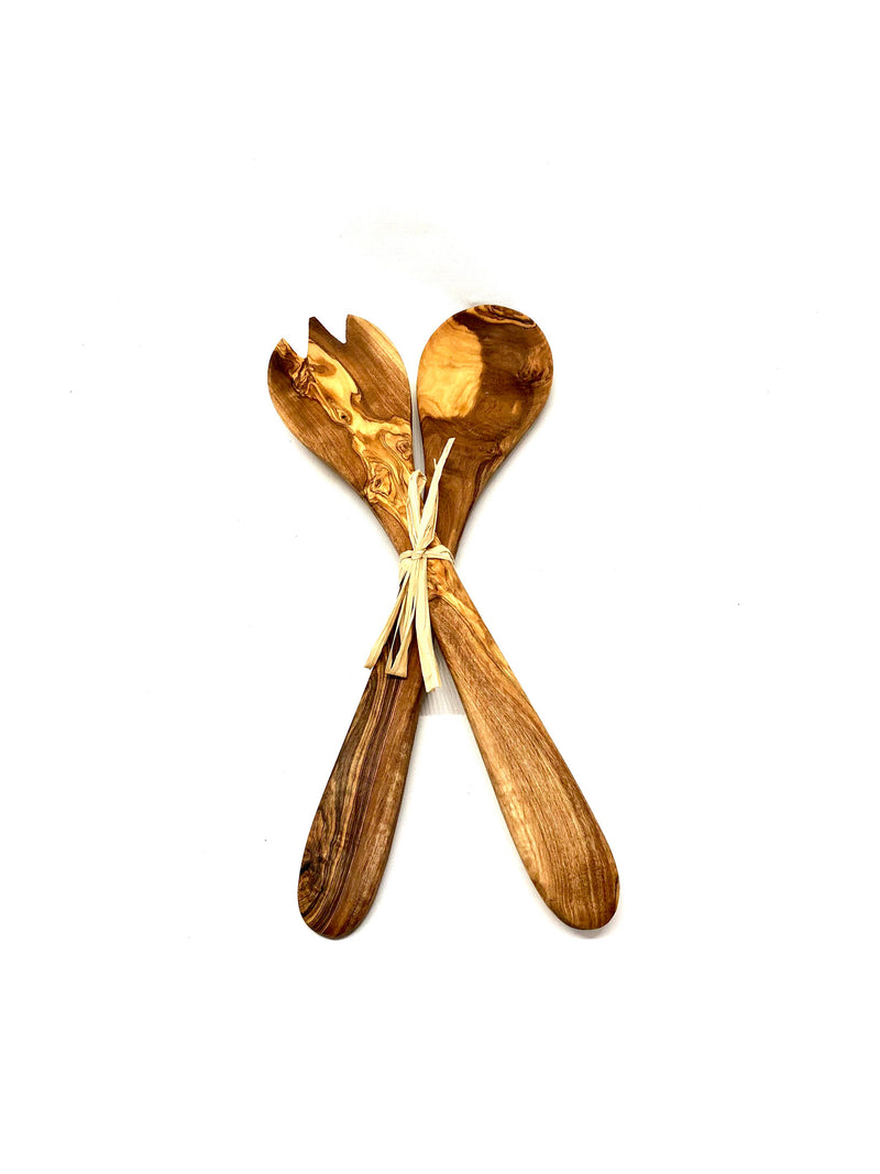 Salatbesteck aus Olivenholz mit Bastband - 30cm Handgefertigt