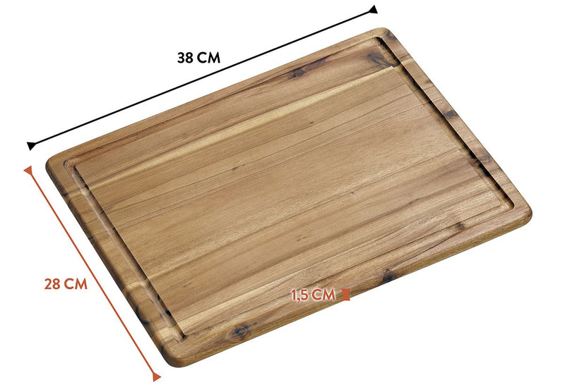 Chefs & Co Schneidbrett Akazienholz mit Saftrille 38x28x1,5cm