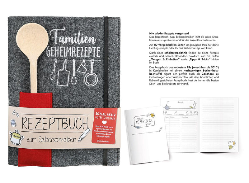 Gilde cookbook with wooden spoon felt grey