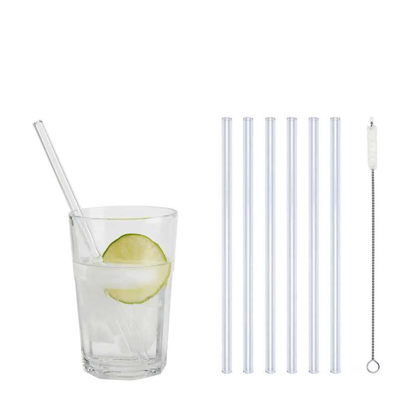 Optitherm glass drinking straws clear set 6