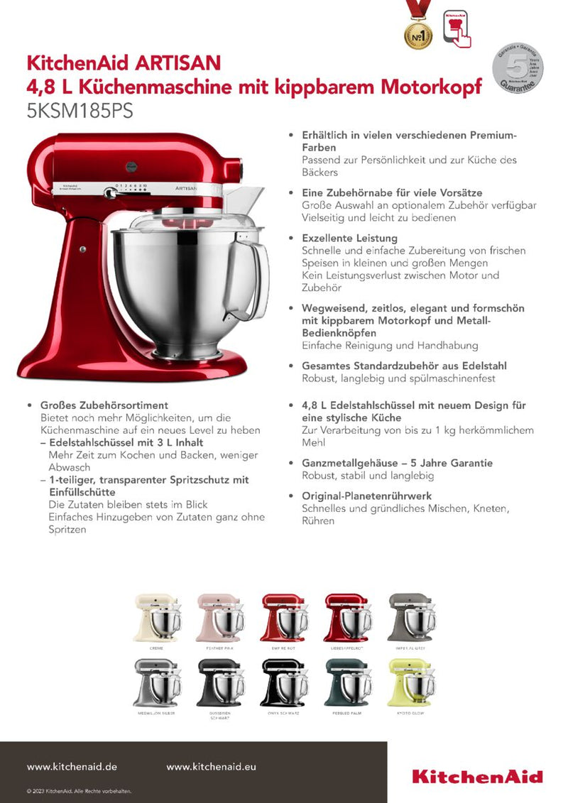 KitchenAid Küchenmaschine KSM185 Artisan Premium 4,8L