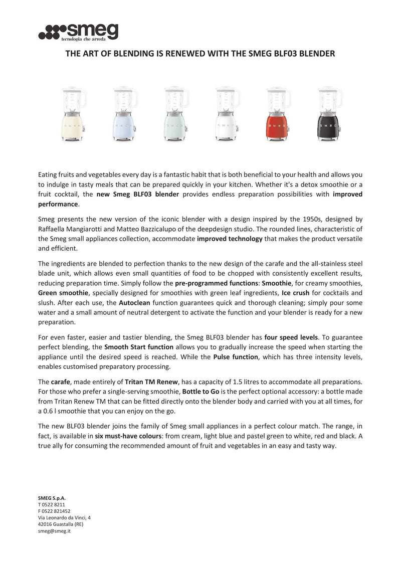 Smeg Standmixer BLF03 Retro Style Standmixer