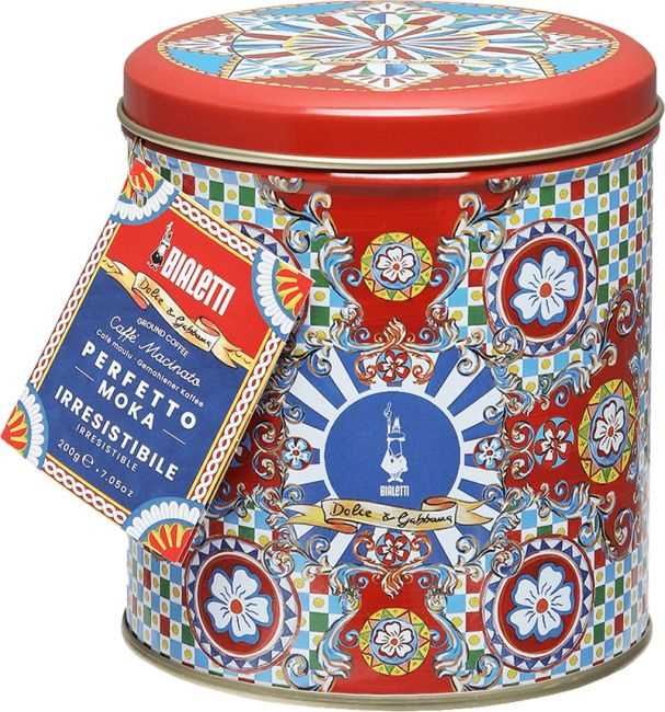 Bialetti Dolce & Gabbana Design-Kaffeedose und Perfetto Moka Irresistibile Kaffee, gemahlen 200 g