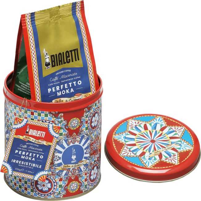Bialetti Dolce & Gabbana Design-Kaffeedose und Perfetto Moka Irresistibile Kaffee, gemahlen 200 g