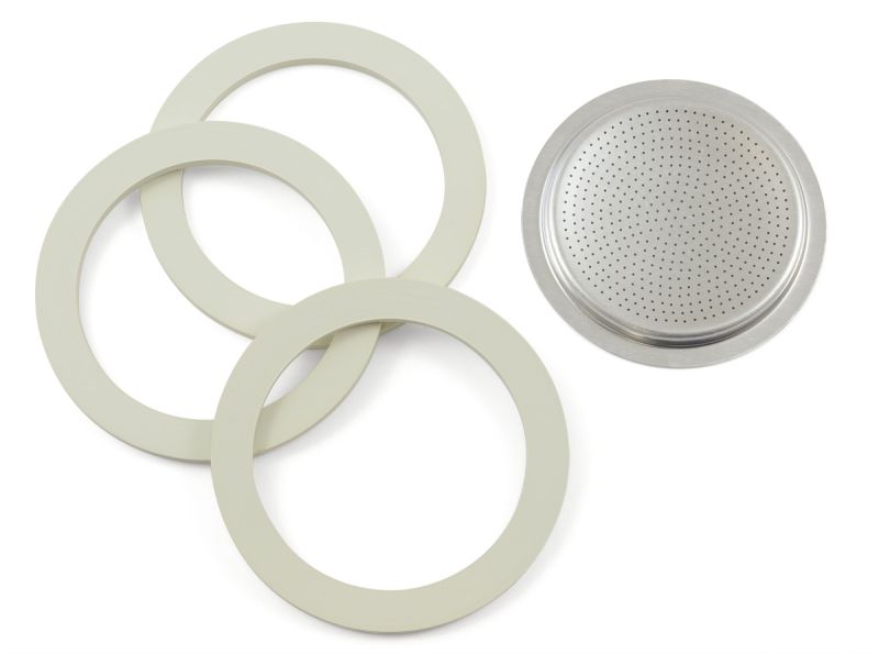 Bialetti 3 Dichtungsringe + 1 Filtersieb für Aluminium Espressokocher