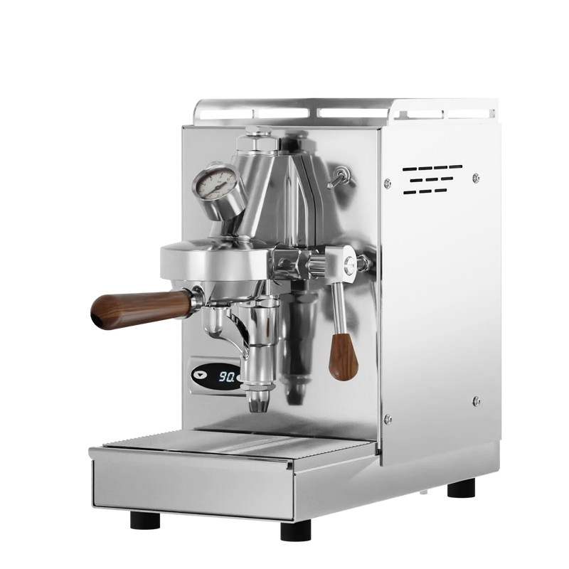 Elba Mini Lux Espressomaschine, 969.Coffee Kaffeemaschine, Edelstahl und Walnussholz Espressomaschine