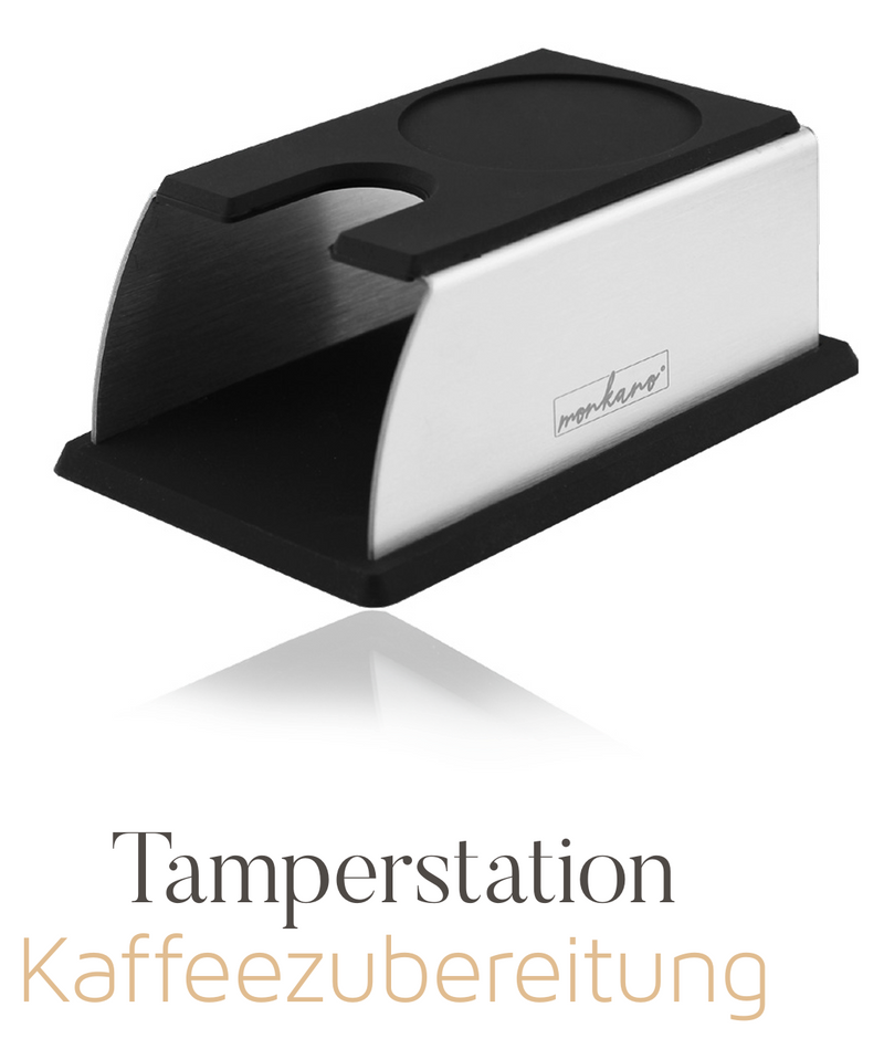 Monkano Tamperstation aus Edelstahl und Silikon