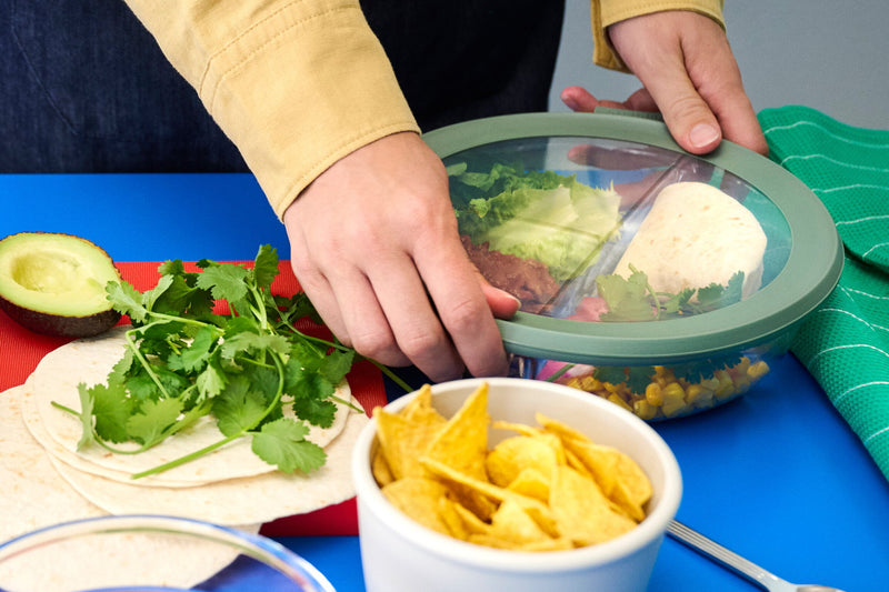 Mepal Cirqula Glas-Meal-Prep-Tablett mit 3 Fächern