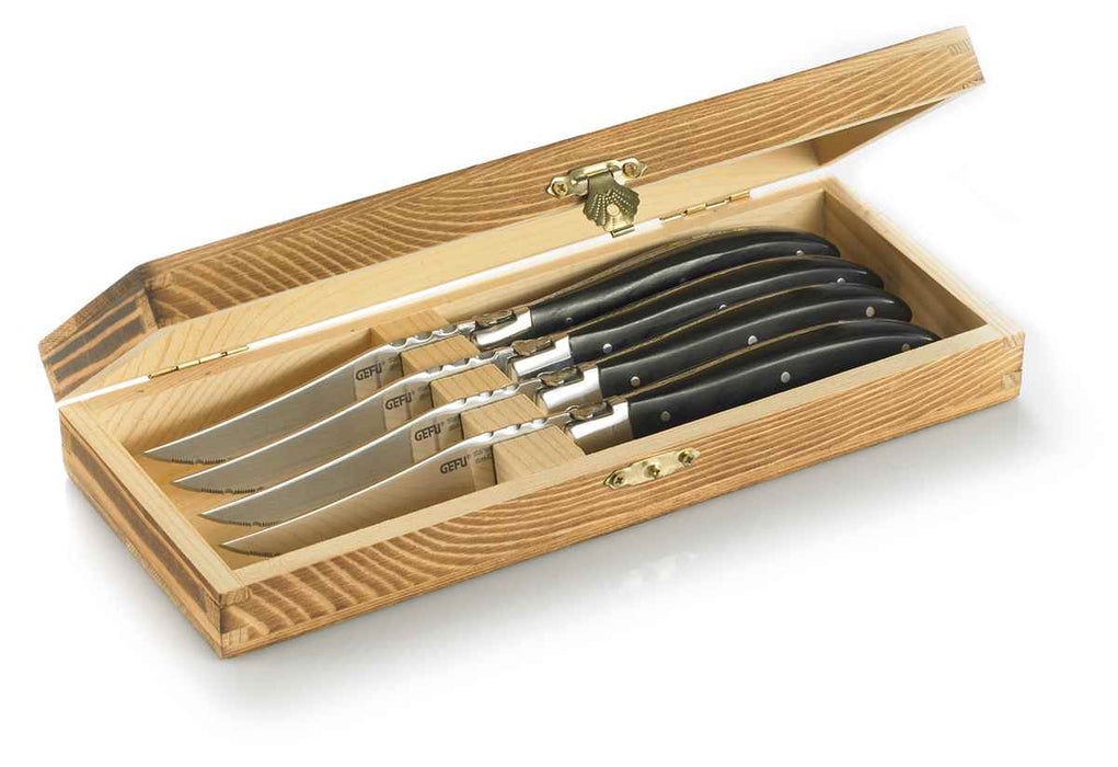 Gefu steak knife set BASCO, 4 pieces in an elegant pine wood box