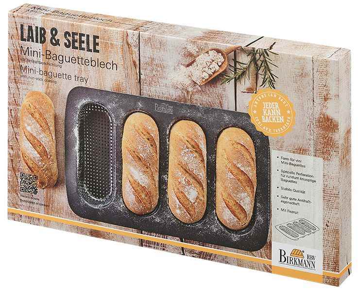 RBV mini baguette tray loaf and core 4-fold with non-stick coating