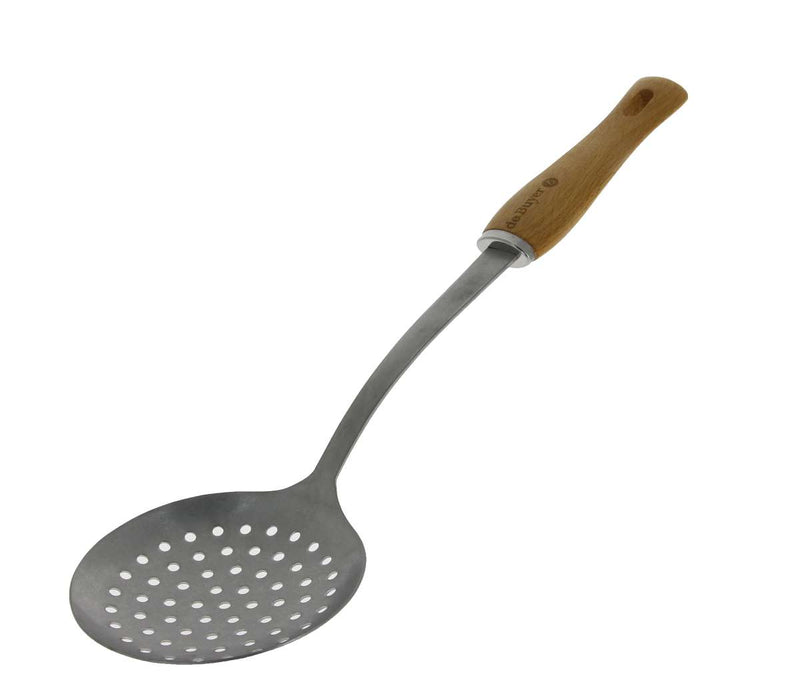 Löffel mit Löchern für Spätzle oder Nudeln aus Edelstahl matt mit Holzgriff von de Buyer