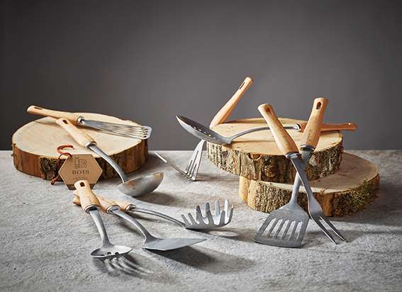 Küchenhelfer Serie Nostalgie B Bois von de Buyer mit Holzgriffen aus Edelstahl