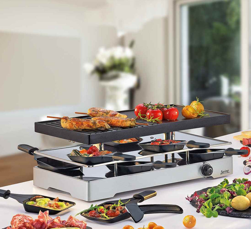 Spring Raclette 8 Classic Duo mit Grillplatte und Granitstein