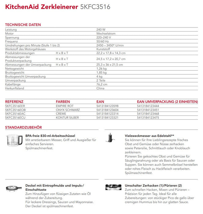 KitchenAid Zerkleinerer 830 mL 5KFC3516