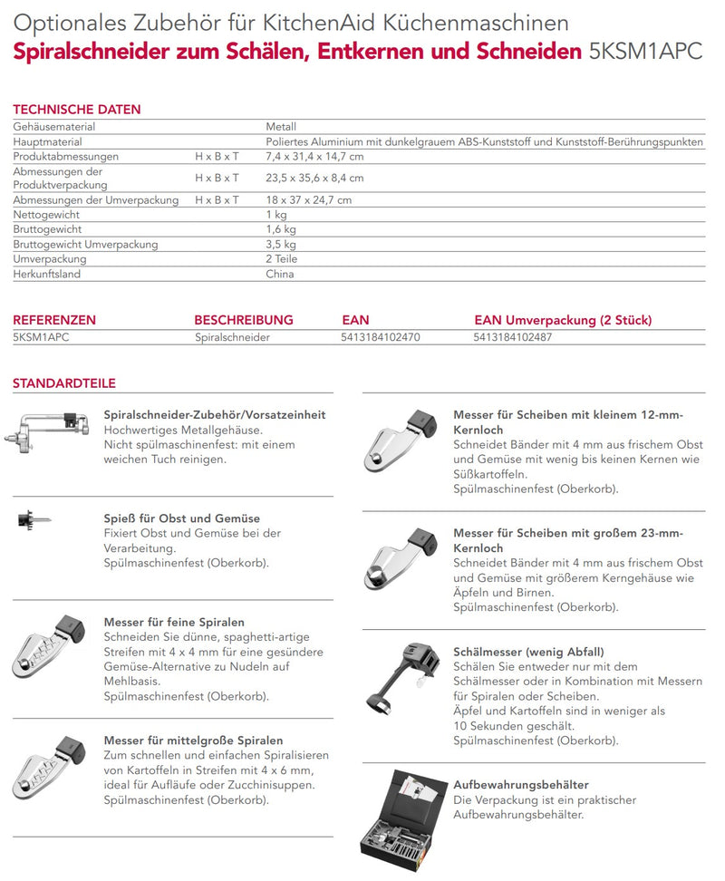 KitchenAid Spiralschneider 5KSM1APC
