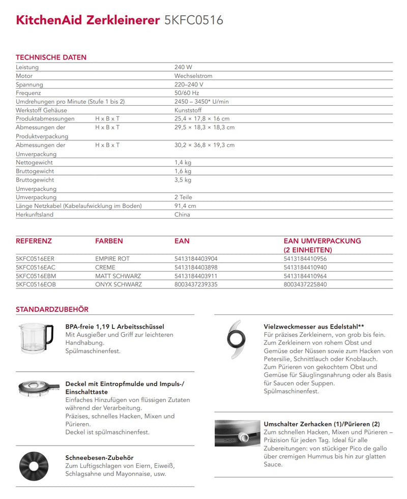 KitchenAid Zerkleinerer 1,19 Liter 5KFC0516