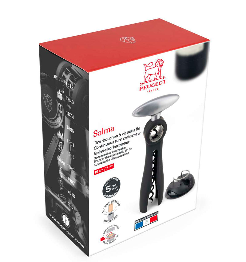 Peugeot Salma Spindelkorkenzieher mit Kapselschneiderring 19cm, schwarz