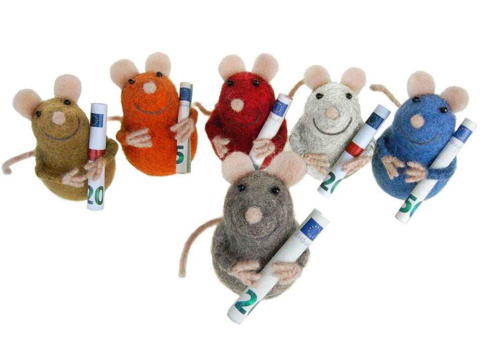 Money mouse made of felt, 6-8cm, sorted for giving as a gift
