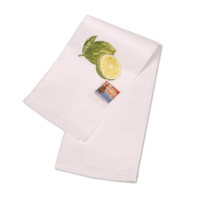 Geschirrtuch Vista Portuguese bestickt, weiß mit Limette
