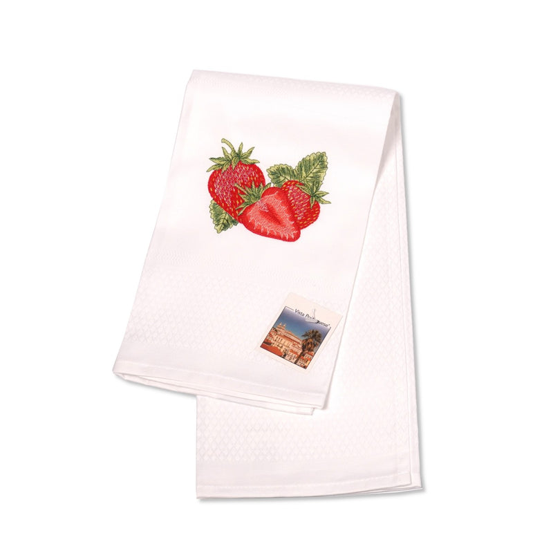 Geschirrtuch Vista Portuguese bestickt, weiß mit Erdbeeren