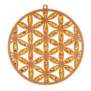 Bernstein Holz Suncatcher zum anbringen an ein Fenster mit der Blume des Lebens Motiv