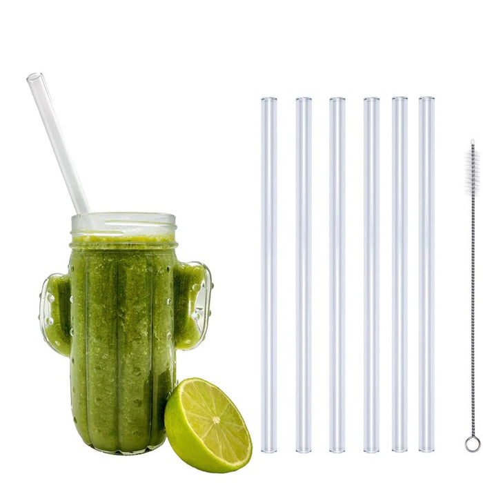 Optitherm glass drinking straws smoothie and ice, clear set 6