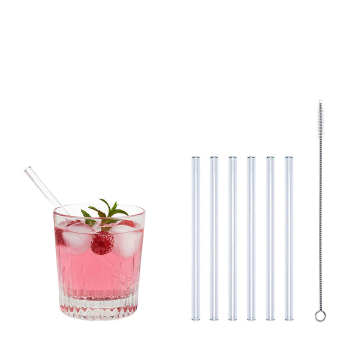 Optitherm glass drinking straws clear set 6