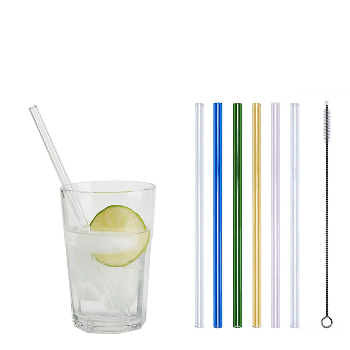 Optitherm glass drinking straws colored set 6