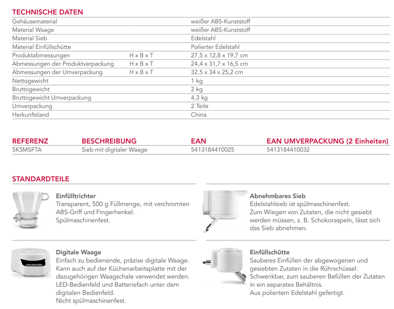 Kitchenaid sieve with digital scale 5KSMSFTA