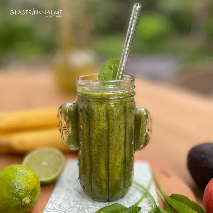 Optitherm glass drinking straws smoothie and ice, clear set 6