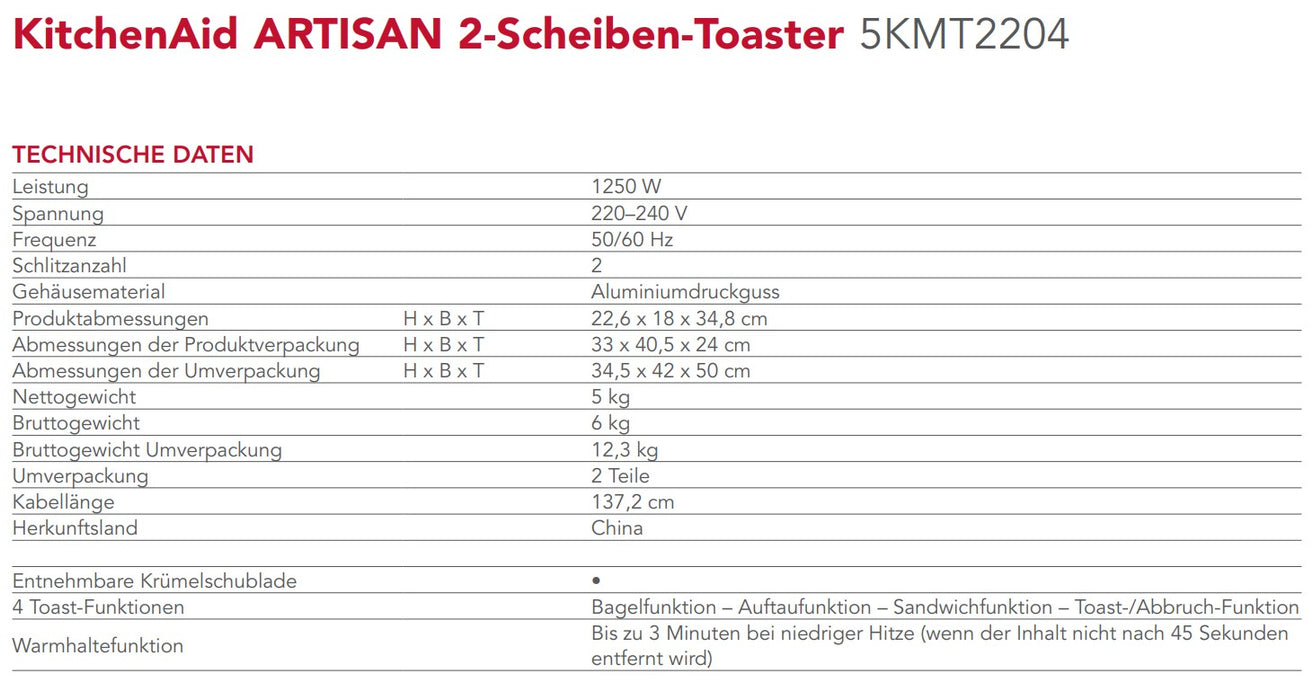 KitchenAid Artisan 2-Scheiben-Toaster